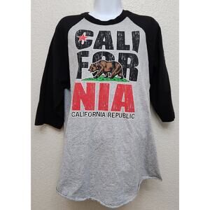 Alstyle Black Gray Red California Republic Graphic Print T Shirt Large Crew Neck